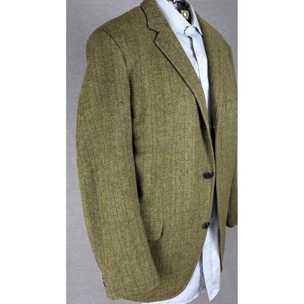Vintage 60s Botany Future Executive Green Herringbone Wool Tweed Blazer 42R